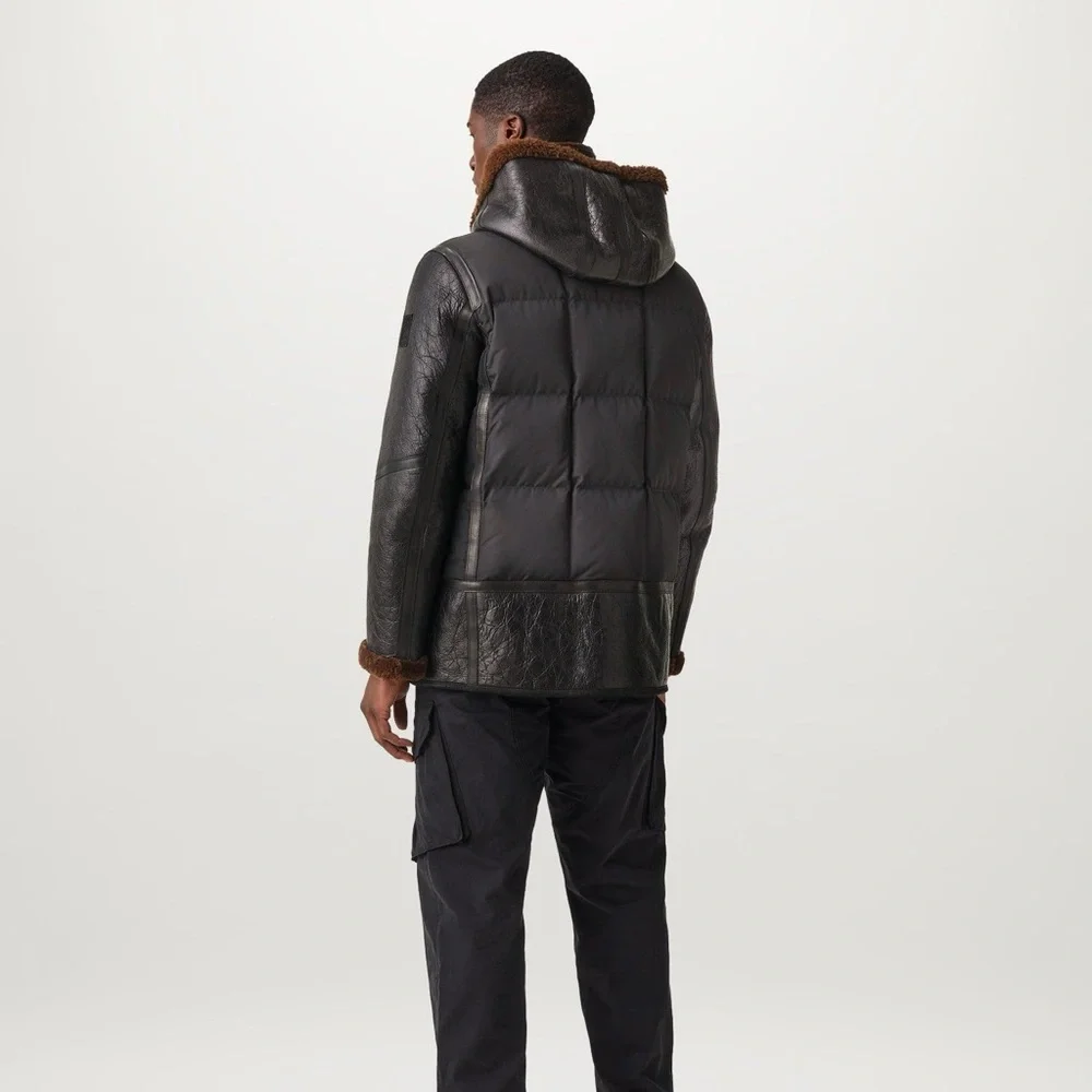 Belstaff NWT Men's Genuine Leather Goose Down Alpine Parka Black Brown Size XL